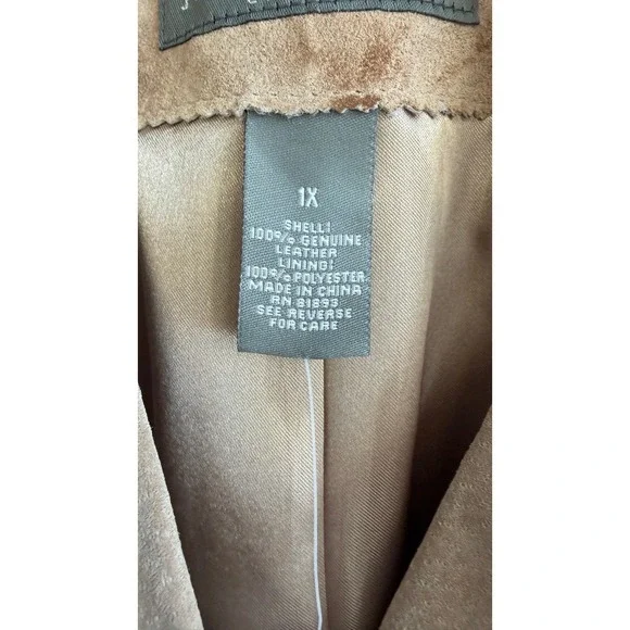 NWT Jessica Holbrook Genuine Leather Suede Blazer Jacket 1X Beige - Picture 3 of 14